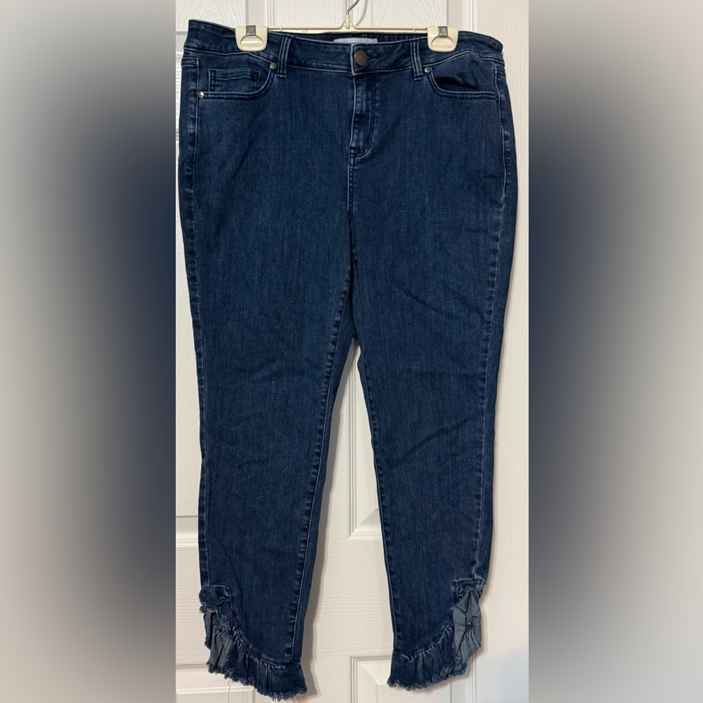 Lane Bryant Size 16 Dark Wash Raw Hem Ankle Jeans High Rise Frayed Hem